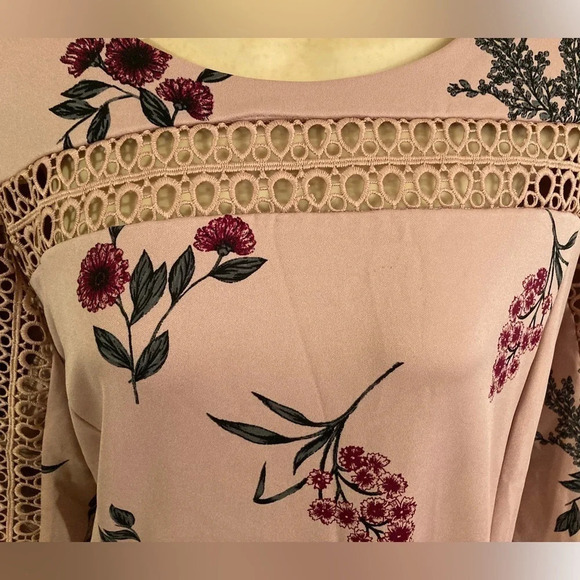 Macy's ALFANI Mauve Floral Midi Cutout Dress with Bell Sleeves Size 16 NWT - Picture 3 of 11